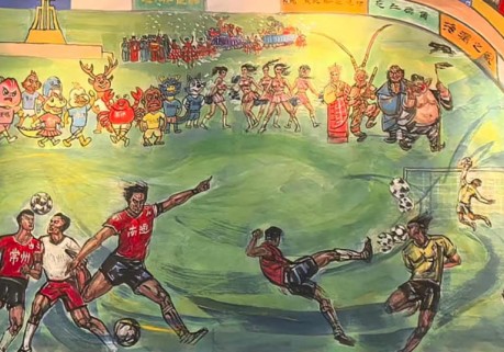 苏超联赛.江苏节日 大型主题国画《江苏省城市足球联赛》正式落成