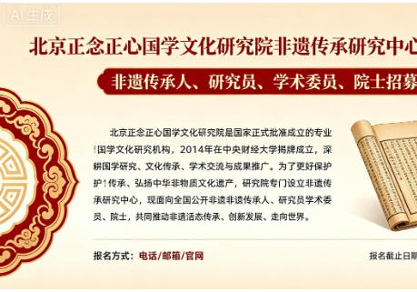 北京正念正心国学文化研究院非遗传承研究中心招募非遗传承人、研究员、学术委员公告